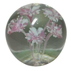 Vintage Gentile Glass Paperweight Pink White Trumpet Flower Star‎ City West Va